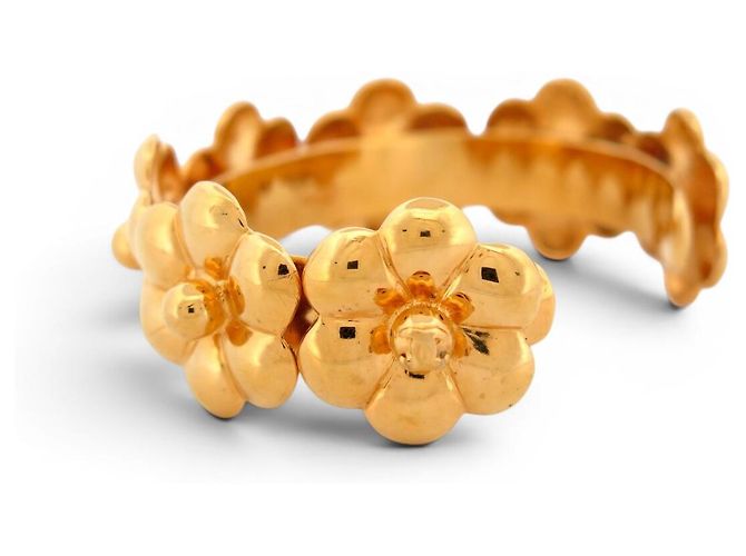 BRACCIALE VINTAGE RARO CHANEL MANCHETTE FLEURS METAL DORE 16 GOLD BANGLE 1970's D'oro - vista 3