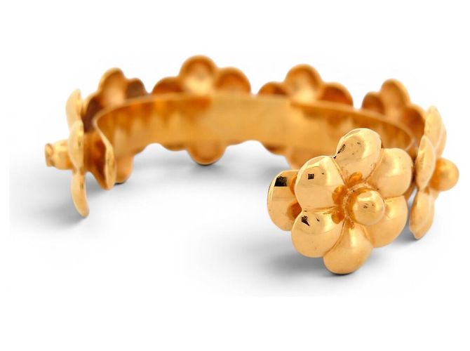 BRACCIALE VINTAGE RARO CHANEL MANCHETTE FLEURS METAL DORE 16 GOLD BANGLE 1970's D'oro - vista 4