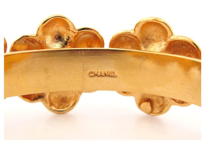 BRACCIALE VINTAGE RARO CHANEL MANCHETTE FLEURS METAL DORE 16 GOLD BANGLE 1970's D'oro - vista 5