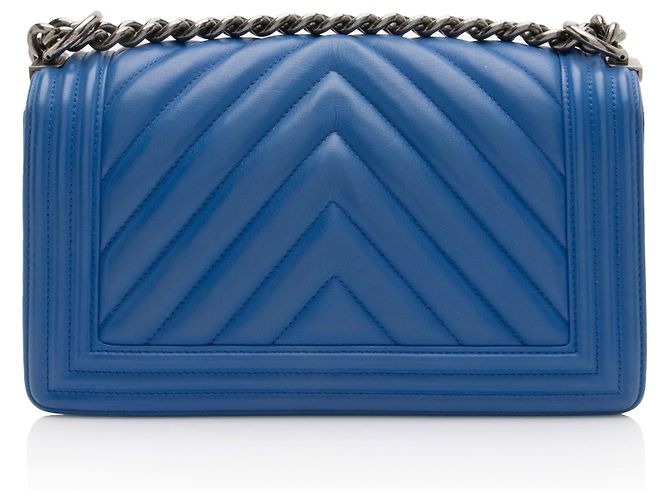 Borsa Boy Chanel Chevron in agnello Old Medium Blu - vista 3