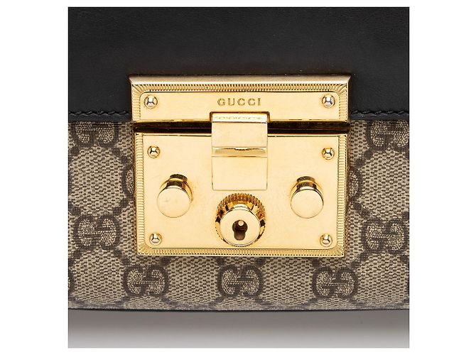 Piccola borsa a tracolla Gucci GG Supreme Padlock Marrone Beige - vista 9