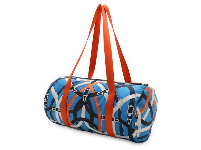 Borsa Hermès Cavalcadour Airsilk Duffle 38 Blu - vista 2