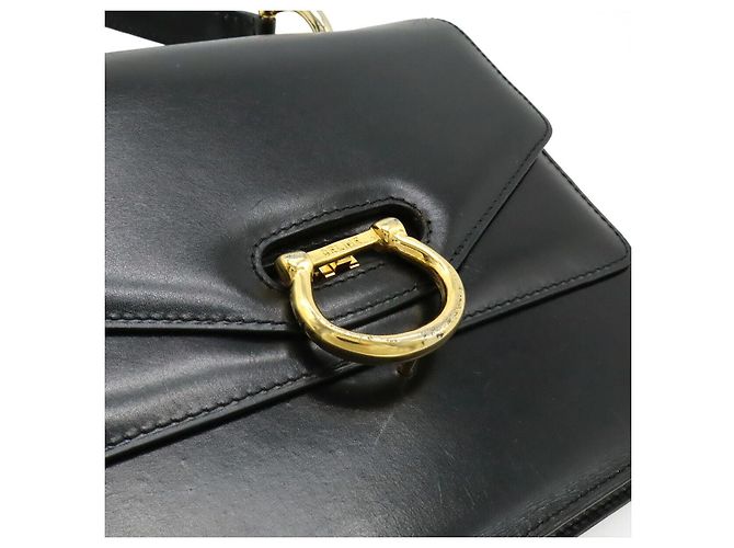 Céline Borsa a mano Celine Gancini in pelle con patta Nero - vista 9