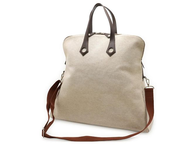 Hermès Borsa Hermes Toile Ash Leather Sac Ebou MM Tote Bag Marrone - vista 2