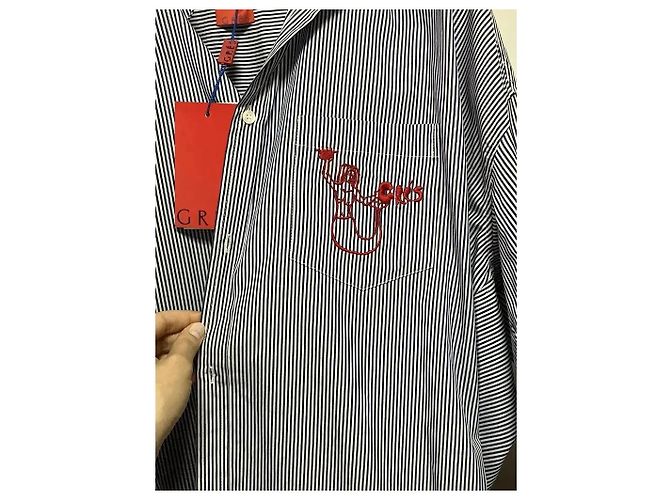 Autre Marque GRES Camicia Oversize a Righe con Ricamo Sirena Bianco Blu - vista 12