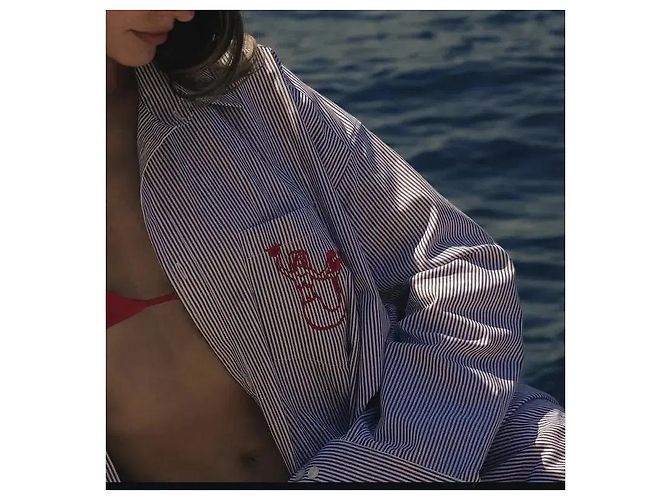 Autre Marque GRES Camicia Oversize a Righe con Ricamo Sirena Bianco Blu - vista 13