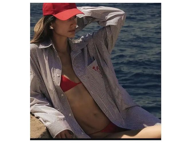 Autre Marque GRES Camicia Oversize a Righe con Ricamo Sirena Bianco Blu - vista 14