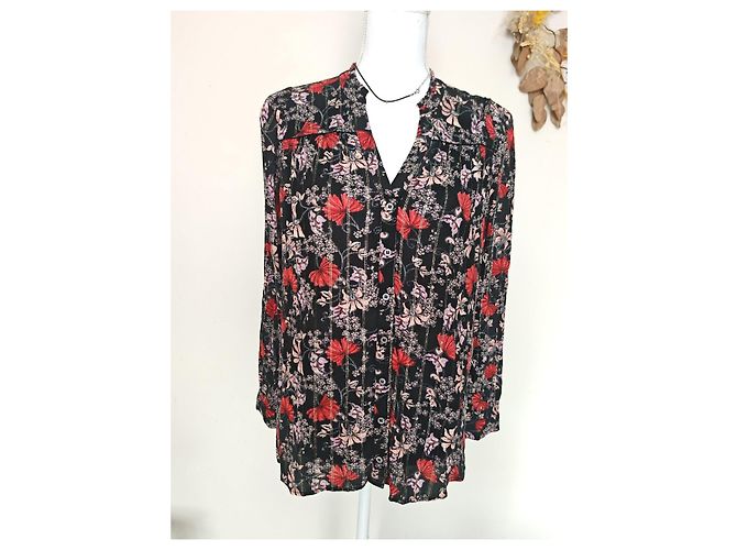 Ba&Sh Bluse mit Blumenmuster - Schwarz, Rot & Rosa Pink - Ansicht 10