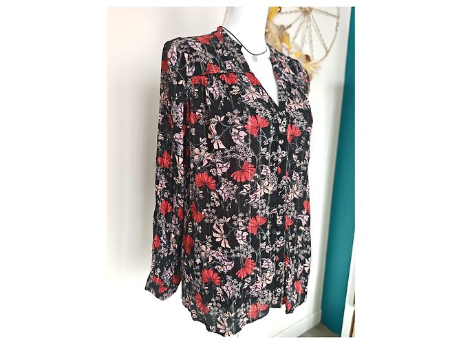 Ba&Sh Bluse mit Blumenmuster - Schwarz, Rot & Rosa Pink - Ansicht 11