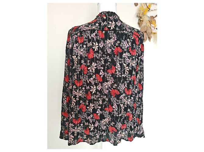 Ba&Sh Bluse mit Blumenmuster - Schwarz, Rot & Rosa Pink - Ansicht 12
