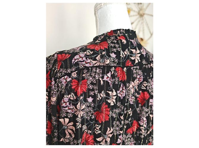 Ba&Sh Bluse mit Blumenmuster - Schwarz, Rot & Rosa Pink - Ansicht 13