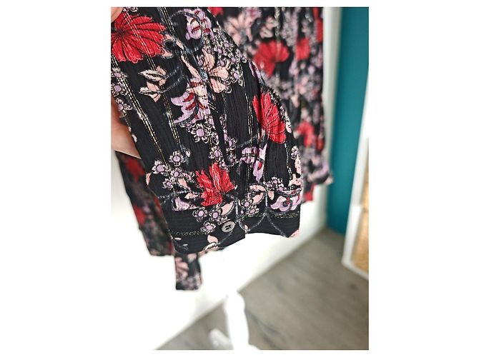 Ba&Sh Bluse mit Blumenmuster - Schwarz, Rot & Rosa Pink - Ansicht 14