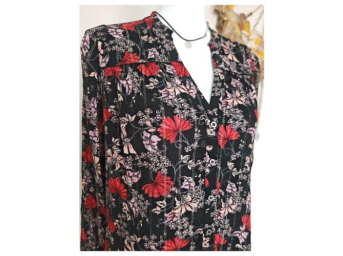 Ba&Sh Bluse mit Blumenmuster - Schwarz, Rot & Rosa Pink - Ansicht 15