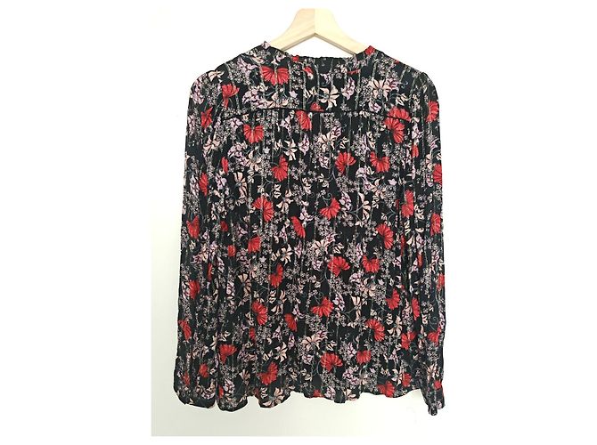 Ba&Sh Bluse mit Blumenmuster - Schwarz, Rot & Rosa Pink - Ansicht 18