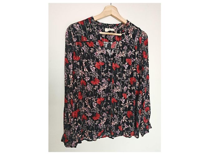 Ba&Sh Bluse mit Blumenmuster - Schwarz, Rot & Rosa Pink - Ansicht 2