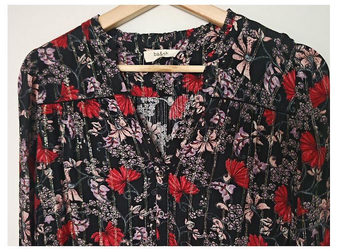 Ba&Sh Bluse mit Blumenmuster - Schwarz, Rot & Rosa Pink - Ansicht 6
