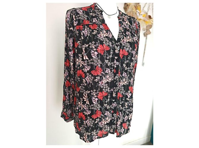 Ba&Sh Bluse mit Blumenmuster - Schwarz, Rot & Rosa Pink - Ansicht 8