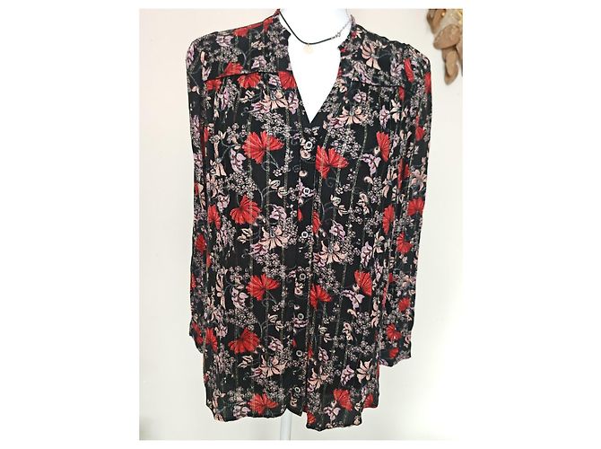 Ba&Sh Bluse mit Blumenmuster - Schwarz, Rot & Rosa Pink - Ansicht 9