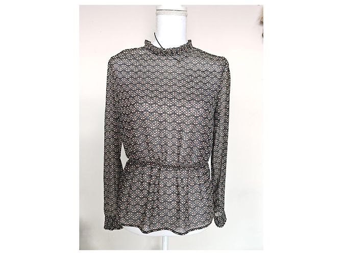 Sézane Bluse mit floralem Print Schwarz Mehrfarben - Ansicht 10