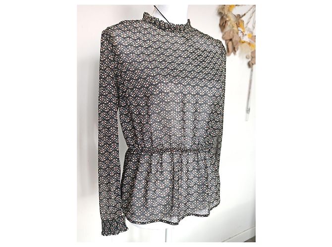 Sézane Bluse mit floralem Print Schwarz Mehrfarben - Ansicht 11