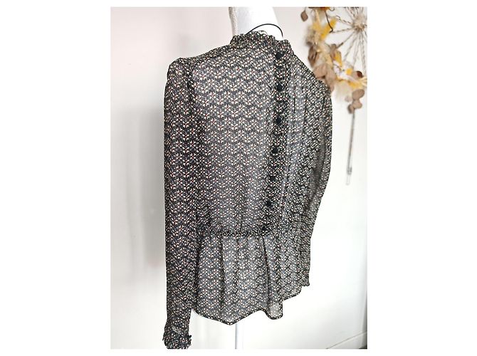 Sézane Bluse mit floralem Print Schwarz Mehrfarben - Ansicht 19