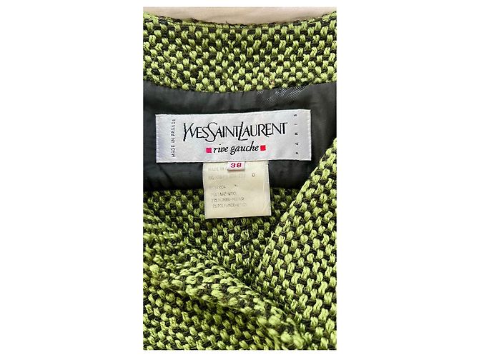 Yves Saint Laurent Rive Gauche Giacca in Tweed Verde e Nero - vista 5