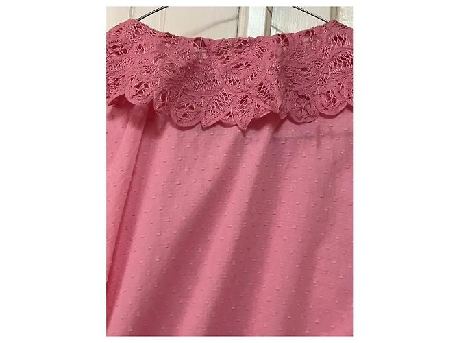 SéZane Blusa de Algodón Rosa con Cuello de Encaje - vista 10