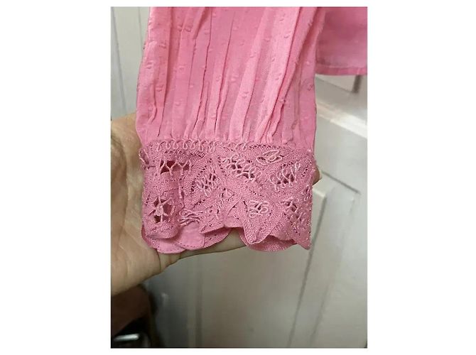 SéZane Blusa de Algodón Rosa con Cuello de Encaje - vista 11