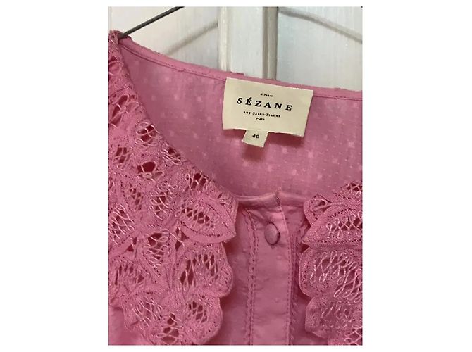 SéZane Blusa de Algodón Rosa con Cuello de Encaje - vista 3