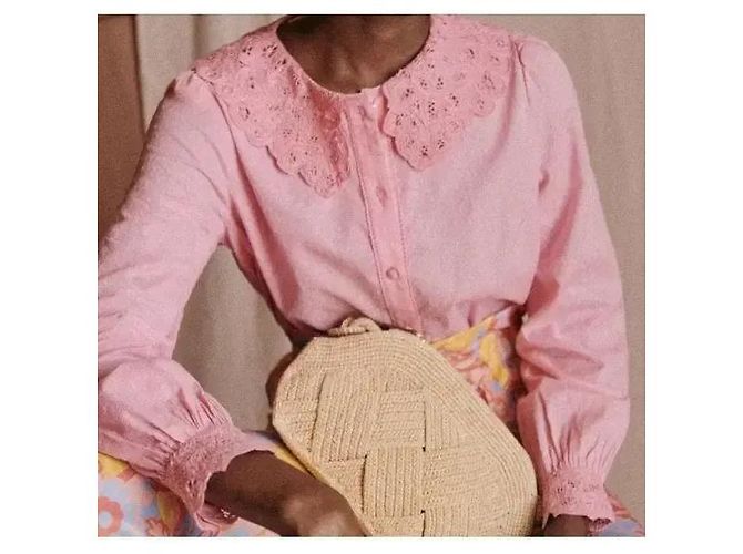 SéZane Blusa de Algodón Rosa con Cuello de Encaje - vista 5