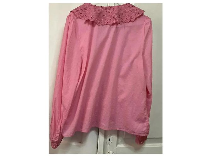SéZane Blusa de Algodón Rosa con Cuello de Encaje - vista 9