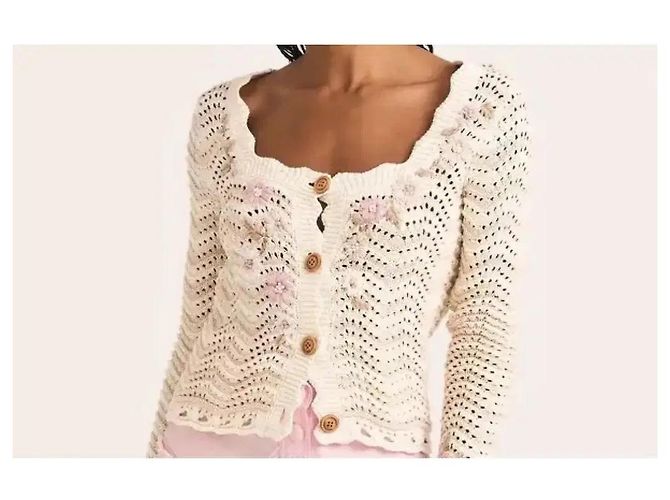 LoveShackFancy Strickcardigan mit Blumenstickerei Pink Beige Roh - Ansicht 10