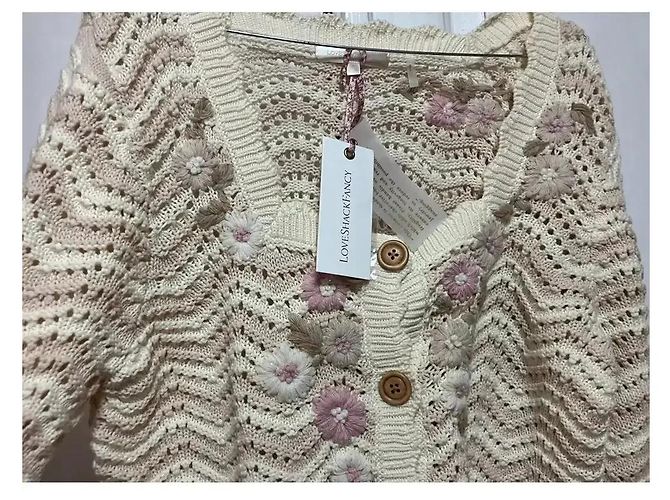 LoveShackFancy Strickcardigan mit Blumenstickerei Pink Beige Roh - Ansicht 2