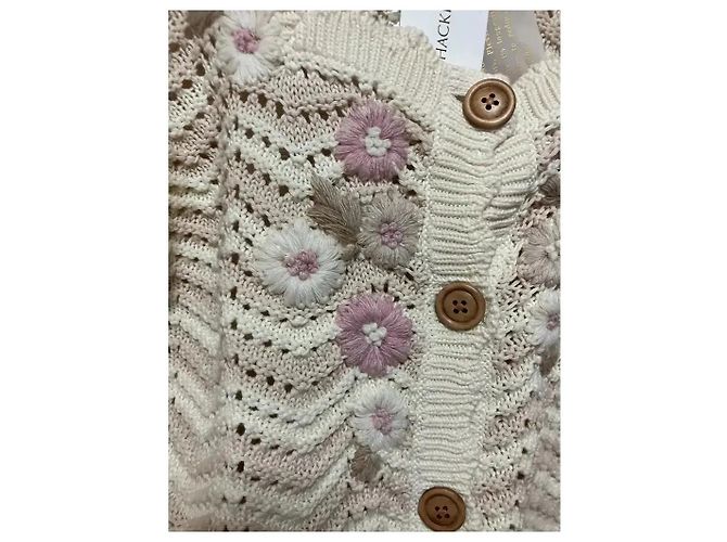 LoveShackFancy Strickcardigan mit Blumenstickerei Pink Beige Roh - Ansicht 3