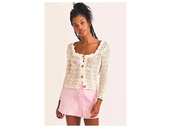 LoveShackFancy Strickcardigan mit Blumenstickerei Pink Beige Roh - Ansicht 4
