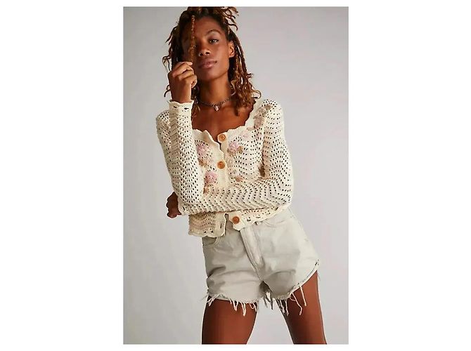 LoveShackFancy Strickcardigan mit Blumenstickerei Pink Beige Roh - Ansicht 8