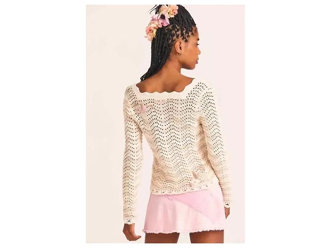 LoveShackFancy Strickcardigan mit Blumenstickerei Pink Beige Roh - Ansicht 9