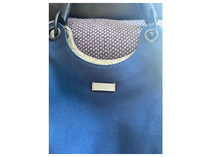 Borsa a mano Gucci in denim e pelle Bianco Blu - vista 2
