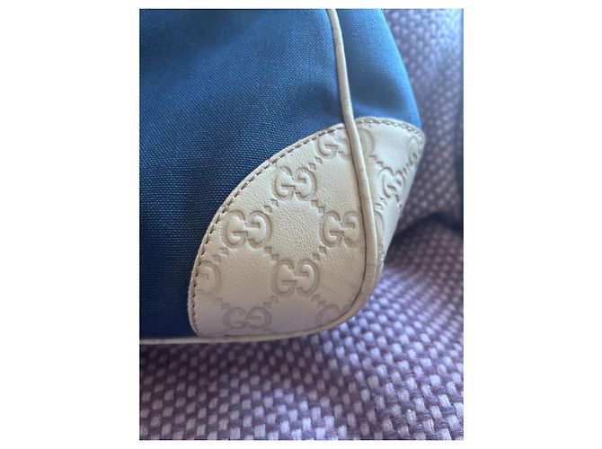 Borsa a mano Gucci in denim e pelle Bianco Blu - vista 3