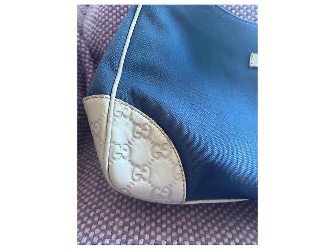 Borsa a mano Gucci in denim e pelle Bianco Blu - vista 4