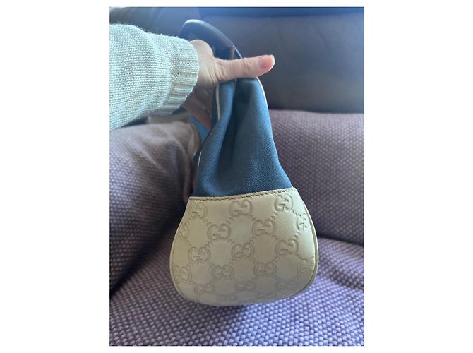 Borsa a mano Gucci in denim e pelle Bianco Blu - vista 6