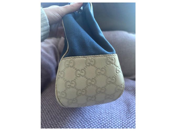 Borsa a mano Gucci in denim e pelle Bianco Blu - vista 7