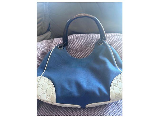 Borsa a mano Gucci in denim e pelle Bianco Blu - vista 8