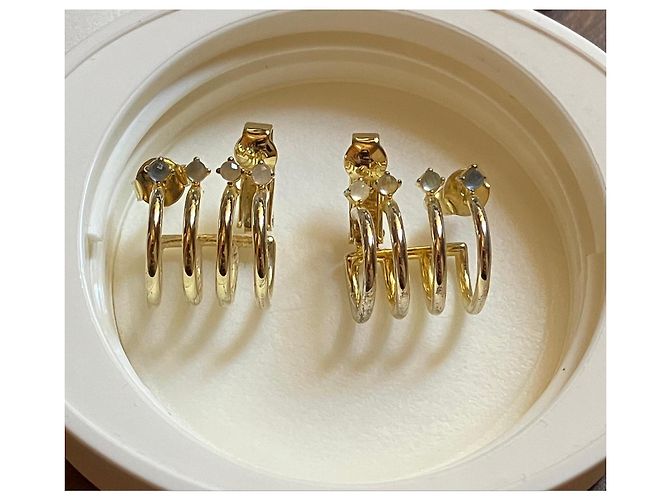 Autre Marque Orecchini a Cerchio Multipli in Argento Dorato e Pietre D'oro - vista 5