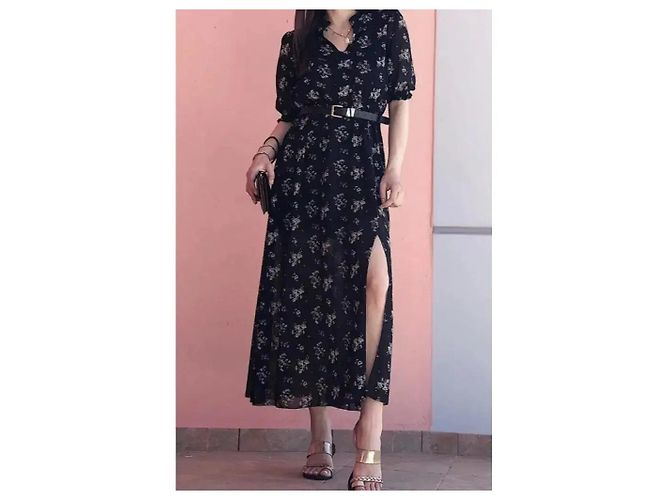 Autre Marque Maxikleid mit schwarzem Blumenprint Weiß - Ansicht 2