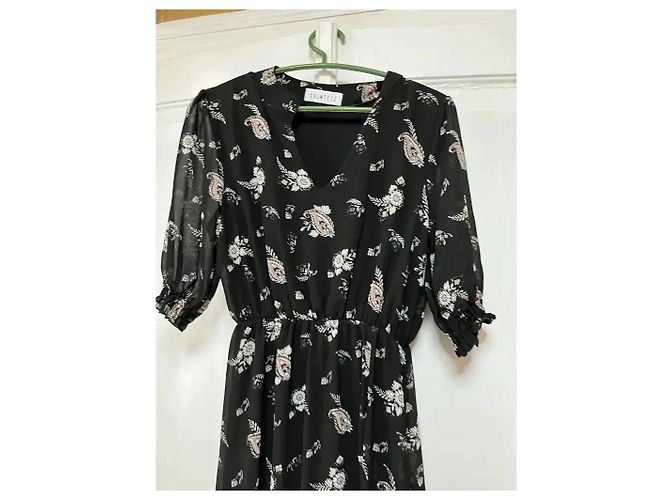 Autre Marque Maxikleid mit schwarzem Blumenprint Weiß - Ansicht 4