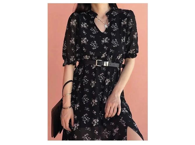 Autre Marque Maxikleid mit schwarzem Blumenprint Weiß - Ansicht 8