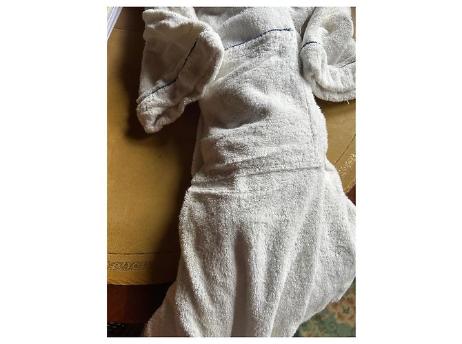 Hugo Boss White Cotton Hooded Bathrobe with Navy Trim Navy blue - view 10