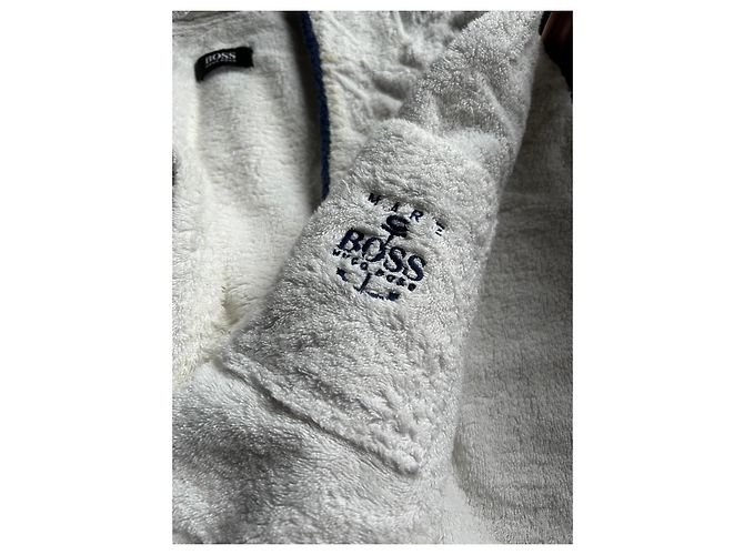 Hugo Boss White Cotton Hooded Bathrobe with Navy Trim Navy blue - view 12