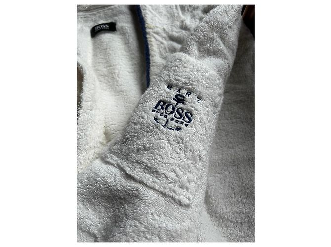 Hugo Boss White Cotton Hooded Bathrobe with Navy Trim Navy blue - view 13